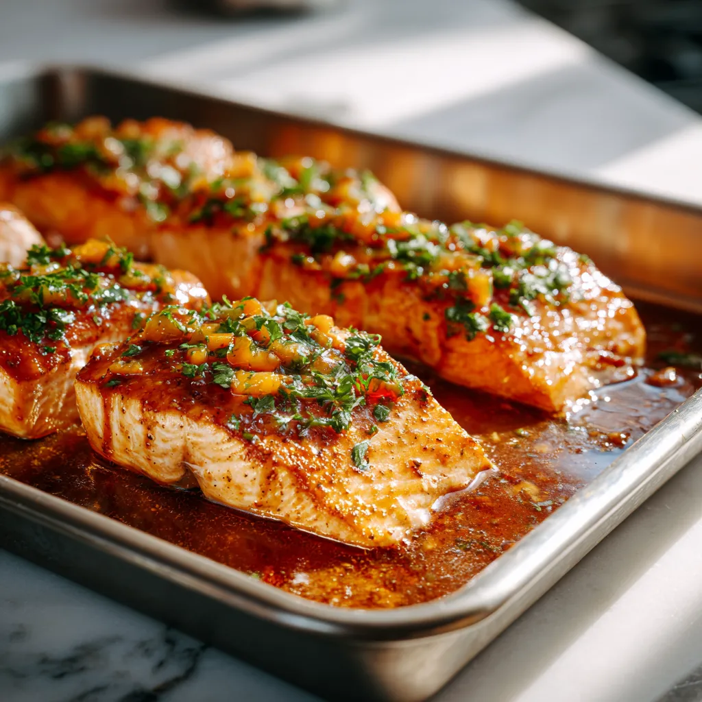 Mango Glazed Salmon with Asian Sticky Sauce and Fresh Mango Salsa Over Jasmine Rice - tertiary view