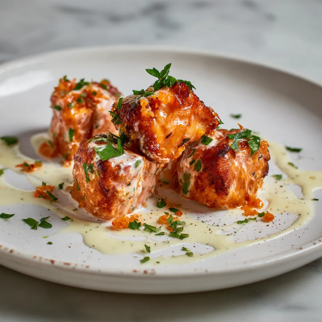 Crispy Bang Bang Salmon Bites with Sweet Chili Sauce and Creamy Garlic Drizzle - secondary view