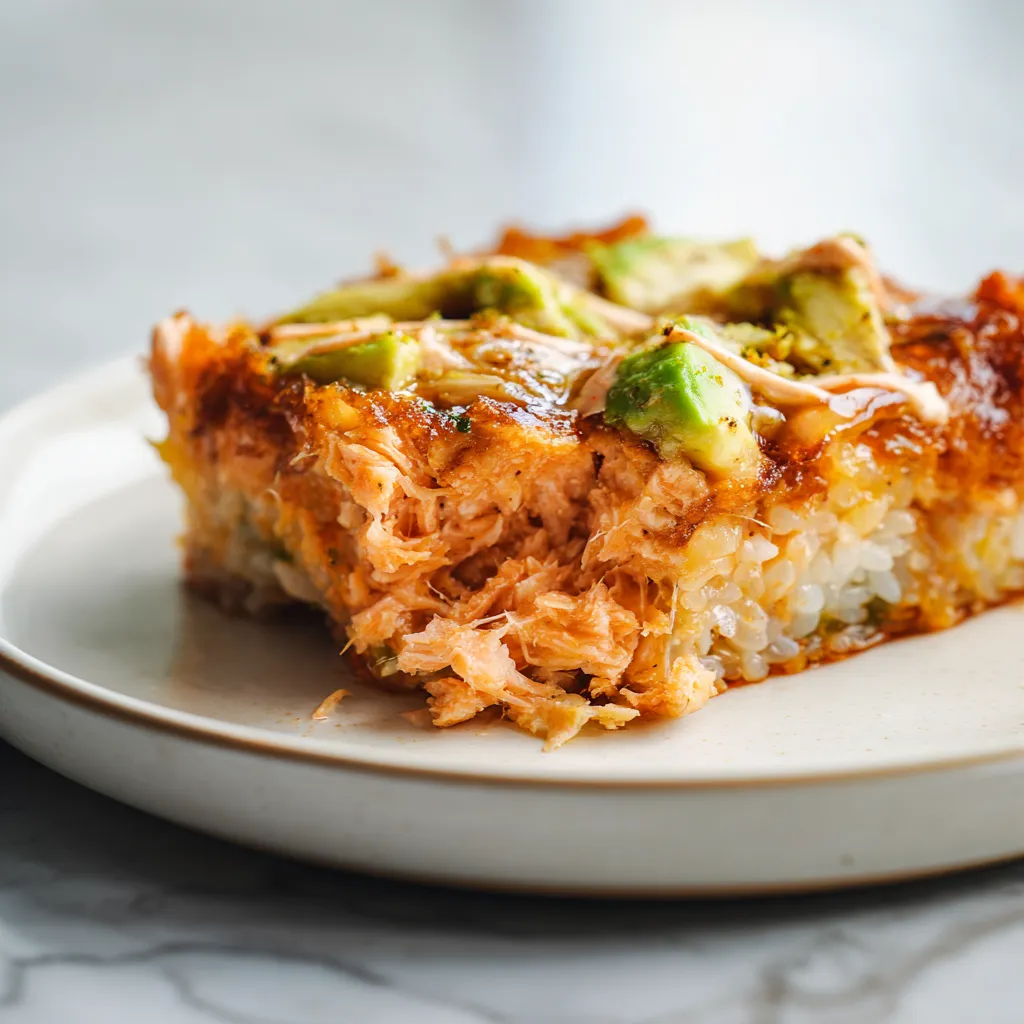 Ultimate Baked Sushi Casserole with Salmon, Avocado, and Spicy Mayo - Easy Deconstructed California Roll - secondary view