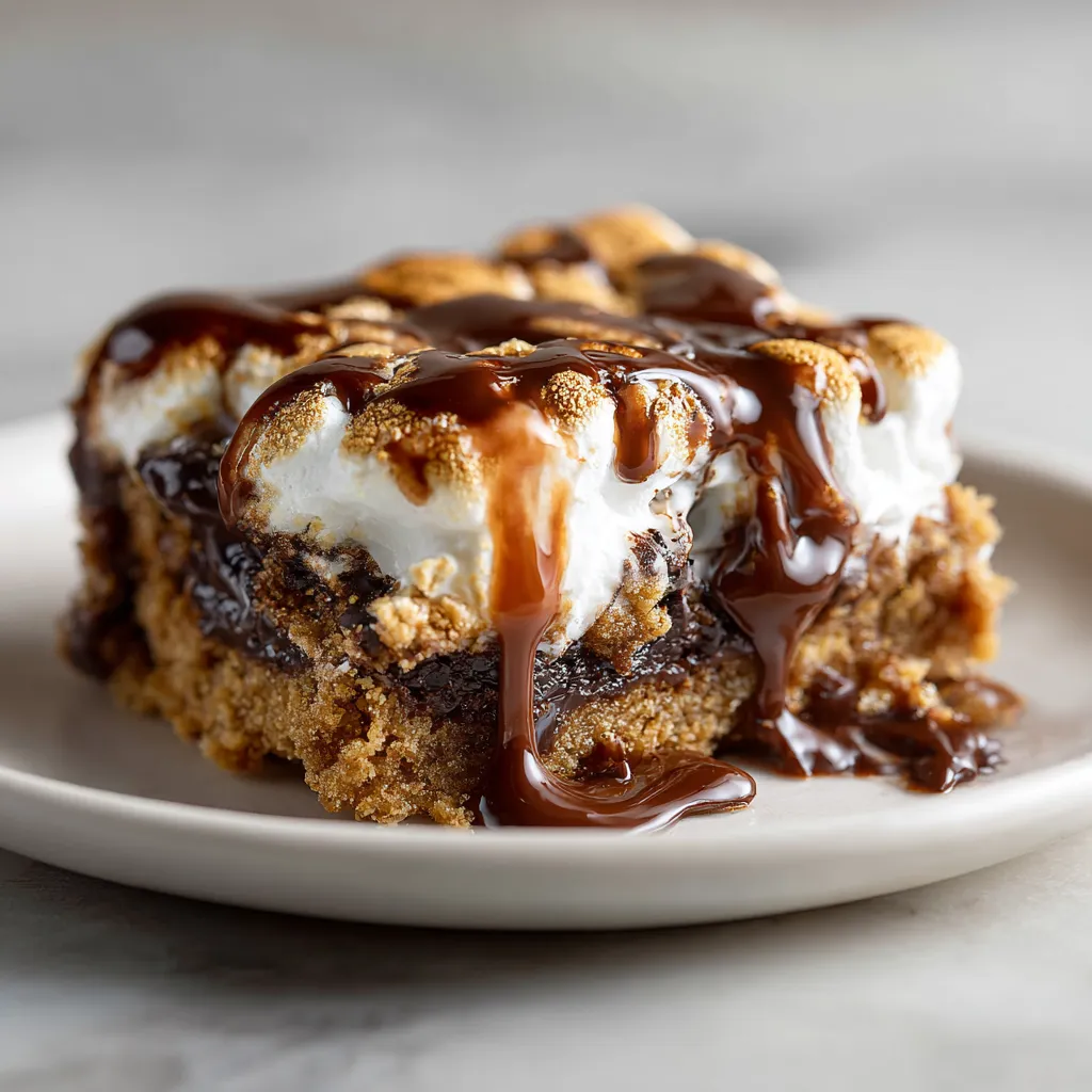 Ultimate Gooey S'mores Cookie Bars with Layered Graham Cracker Crust and Melted Chocolate Marshmallow Center - secondary view