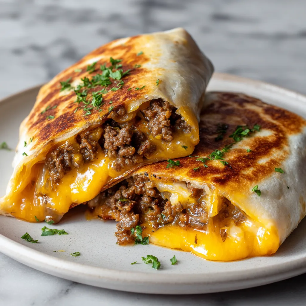 Ultimate Loaded Cheeseburger Burrito with Melted Cheddar, Seasoned Beef, and Caramelized Onions - Restaurant-Style at Home - secondary view