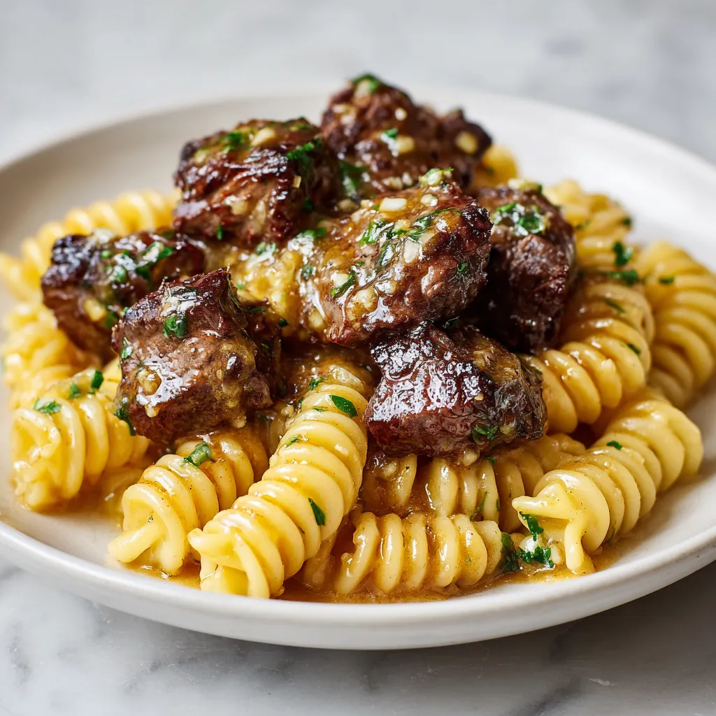 Restaurant-Quality Garlic Butter Steak Bites with Golden Pasta and Fresh Herb Finish - secondary view