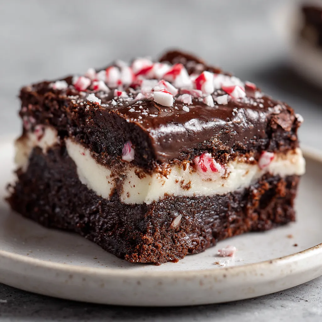 Ultimate Layered Peppermint Brownies with Fudgy Chocolate Base Creamy Peppermint Filling and Crushed Candy Topping - secondary view