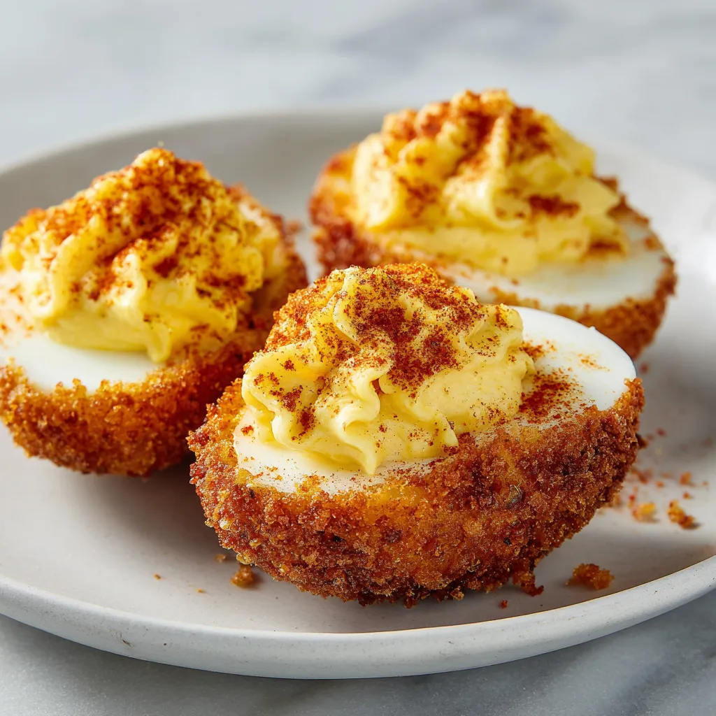 Crispy Golden Fried Deviled Eggs with Creamy Tangy Filling - Ultimate Party Appetizer - tertiary view