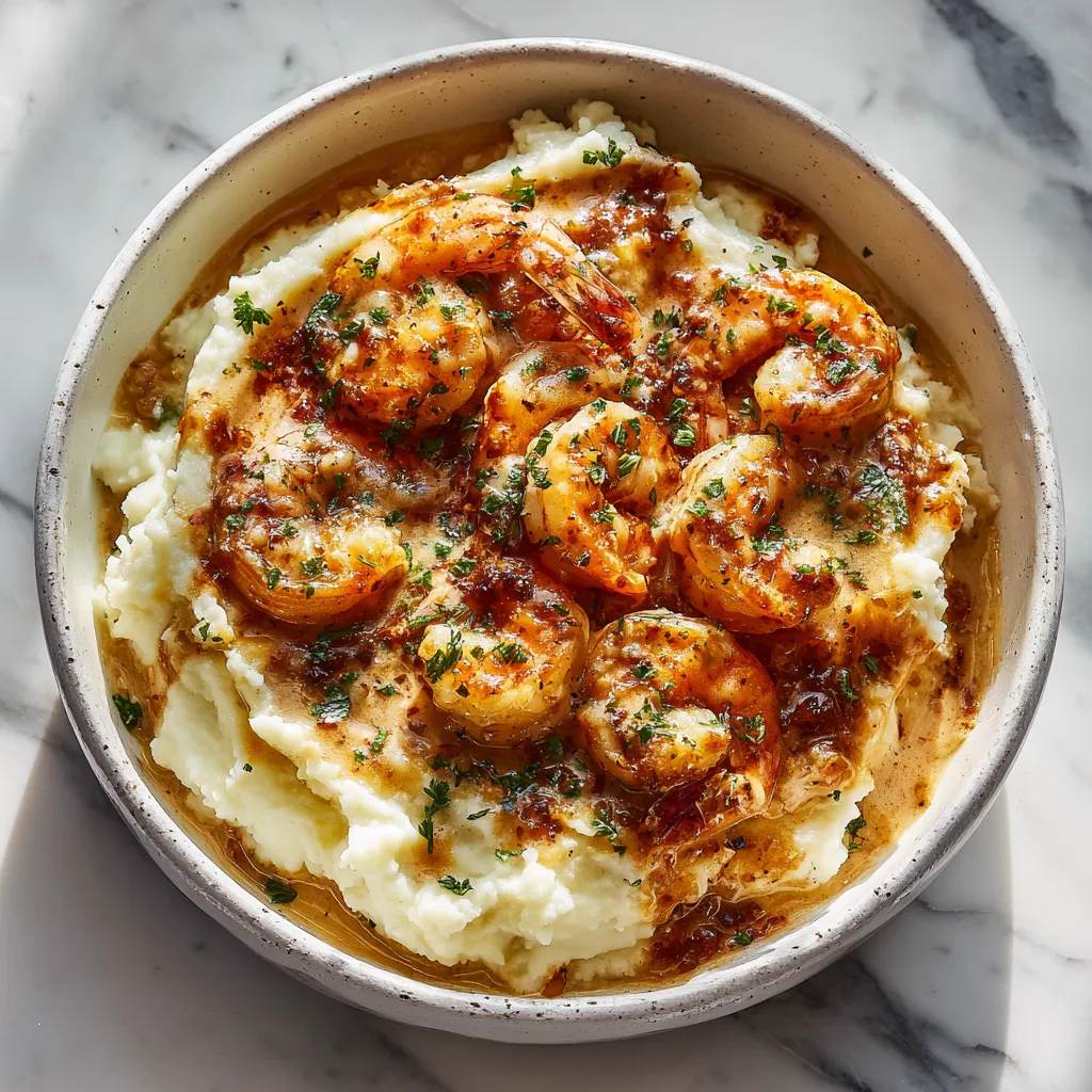 Creamy Garlic Butter Shrimp Over Fluffy Mashed Potatoes with Rich Parmesan Herb Sauce - tertiary view