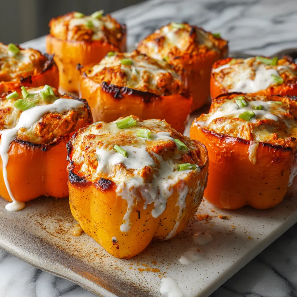 Whole30 Buffalo Chicken Stuffed Peppers with Creamy Ranch Drizzle - Paleo Low Carb Gluten Free - tertiary view