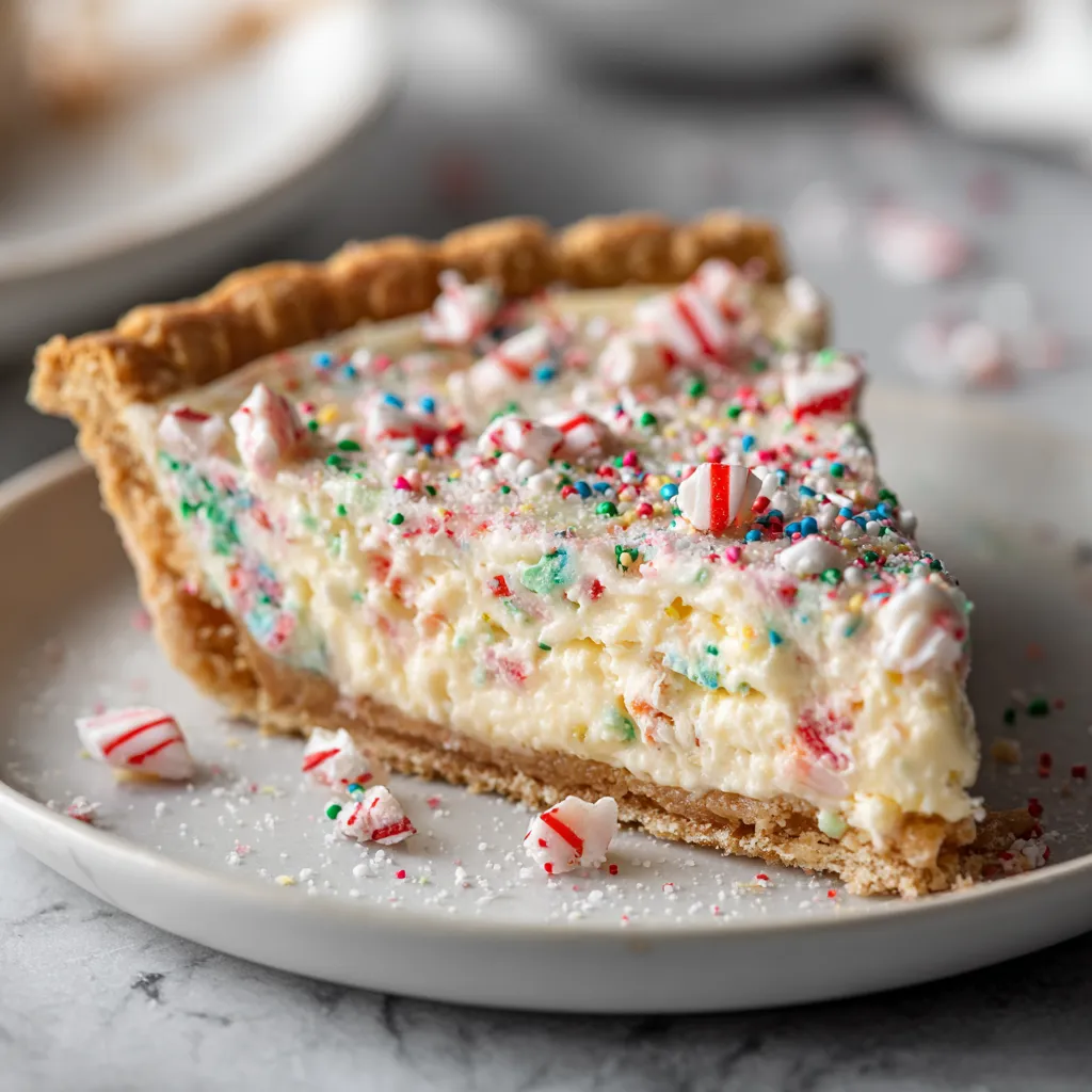 Festive Candy Cane Sugar Cookie Pie with Cream Cheese Filling - Gluten Free and Dairy Free Holiday Dessert - tertiary view