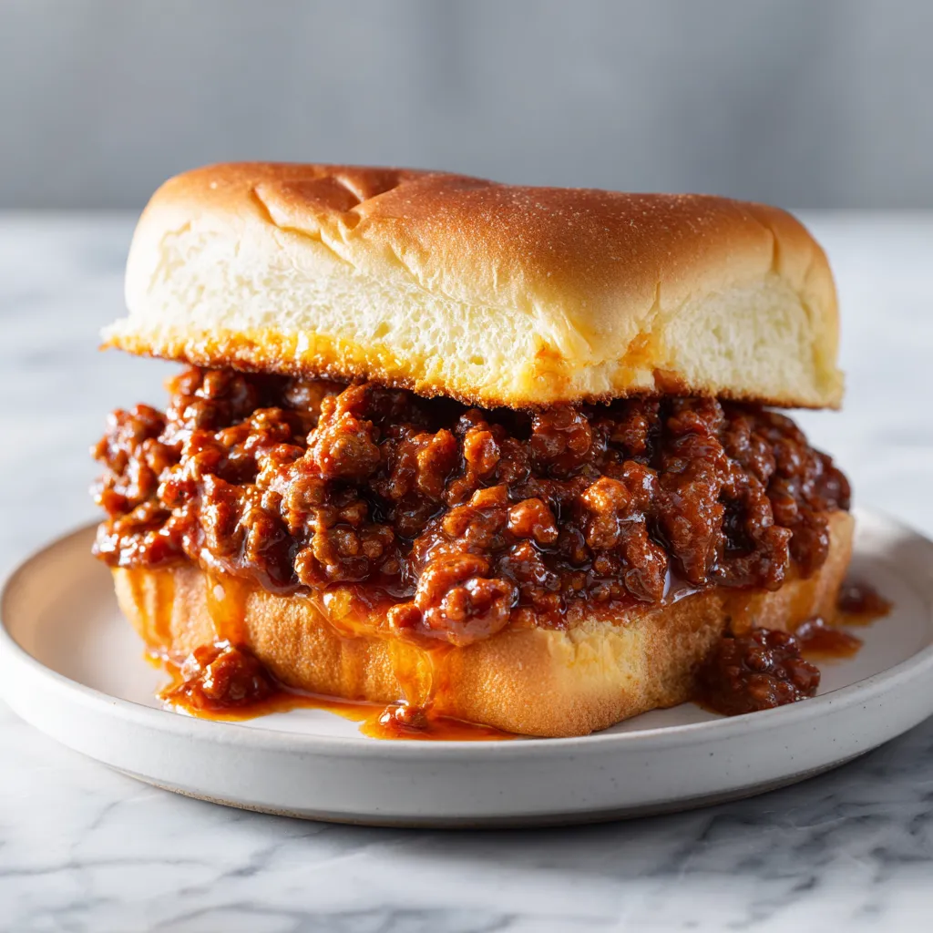 Classic Homemade Sloppy Joes with Sweet Tangy Ground Beef in Rich Tomato Sauce - secondary view