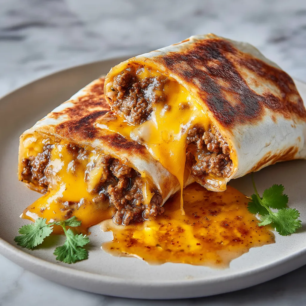 Ultimate Crispy Grilled Beef and Cheddar Cheese Burritos with Perfectly Seasoned Ground Beef Filling - secondary view