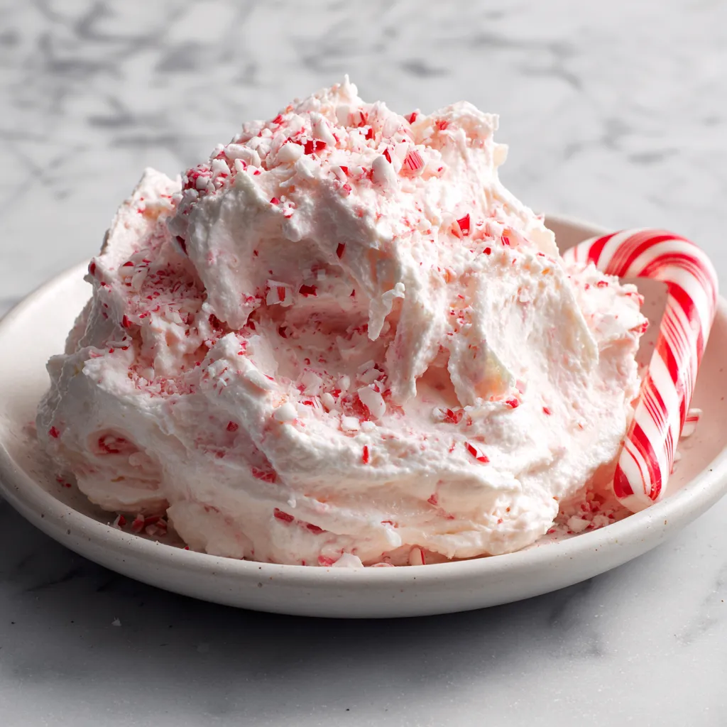 Quick Christmas Peppermint Fluff Dip with Crushed Candy Canes and Creamy Marshmallow Whip - secondary view