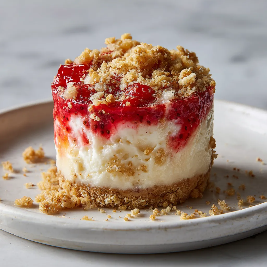 Mini Strawberry Crunch Cheesecake Bites with Golden Graham Cracker Crust and Fresh Strawberry Topping - secondary view