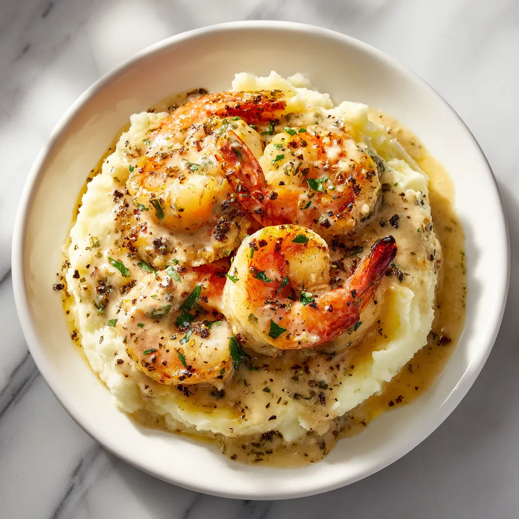 Creamy Garlic Butter Shrimp Over Fluffy Mashed Potatoes with Rich Parmesan Herb Sauce - secondary view