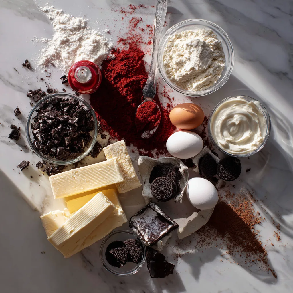 Ultimate Red Velvet Oreo Cheesecake with Cream Cheese Frosting and Chocolate Cookie Crust - tertiary view