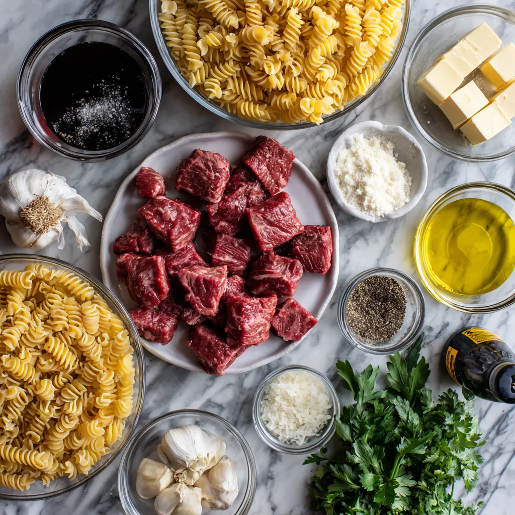 Restaurant-Quality Garlic Butter Steak Bites with Golden Pasta and Fresh Herb Finish - tertiary view