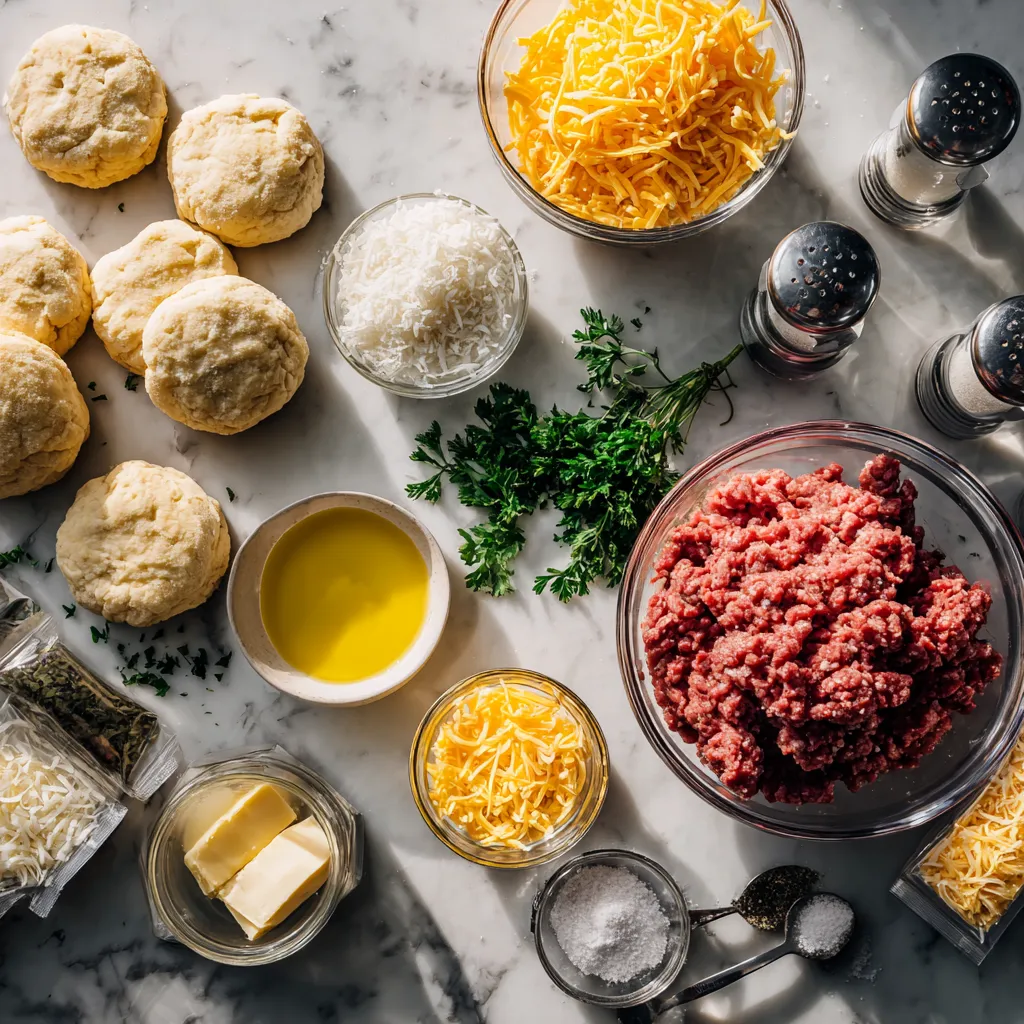 Garlic Parmesan Cheeseburger Bombs - Cheesy Beef Stuffed Biscuit Bites with Herb Butter Glaze - tertiary view