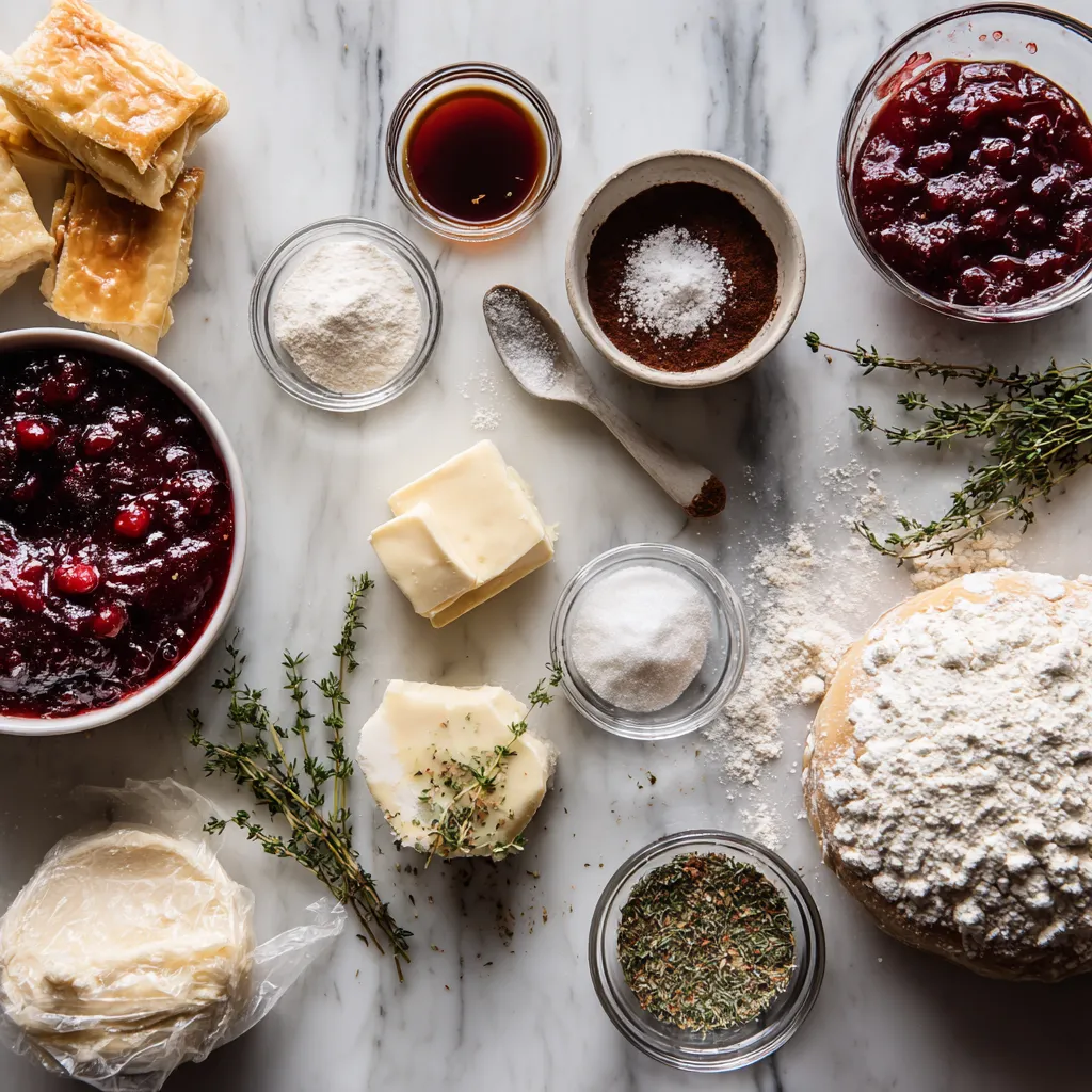 Elegant Cranberry Brie Puff Pastry Tart with Candied Pecans Fresh Thyme and Honey Drizzle - tertiary view