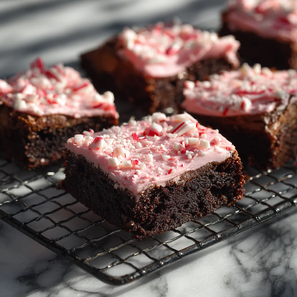 Ultimate Fudgy Peppermint Mocha Brownies with Creamy Peppermint Frosting and Crushed Candy Canes - tertiary view