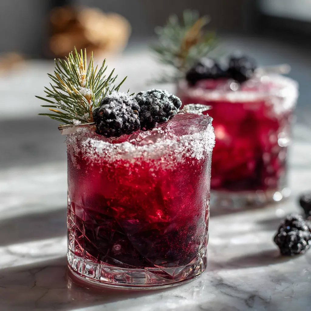 Blackberry Rosemary Holiday Smash Cocktail with Sugar Rim and Fresh Berry Garnish - tertiary view