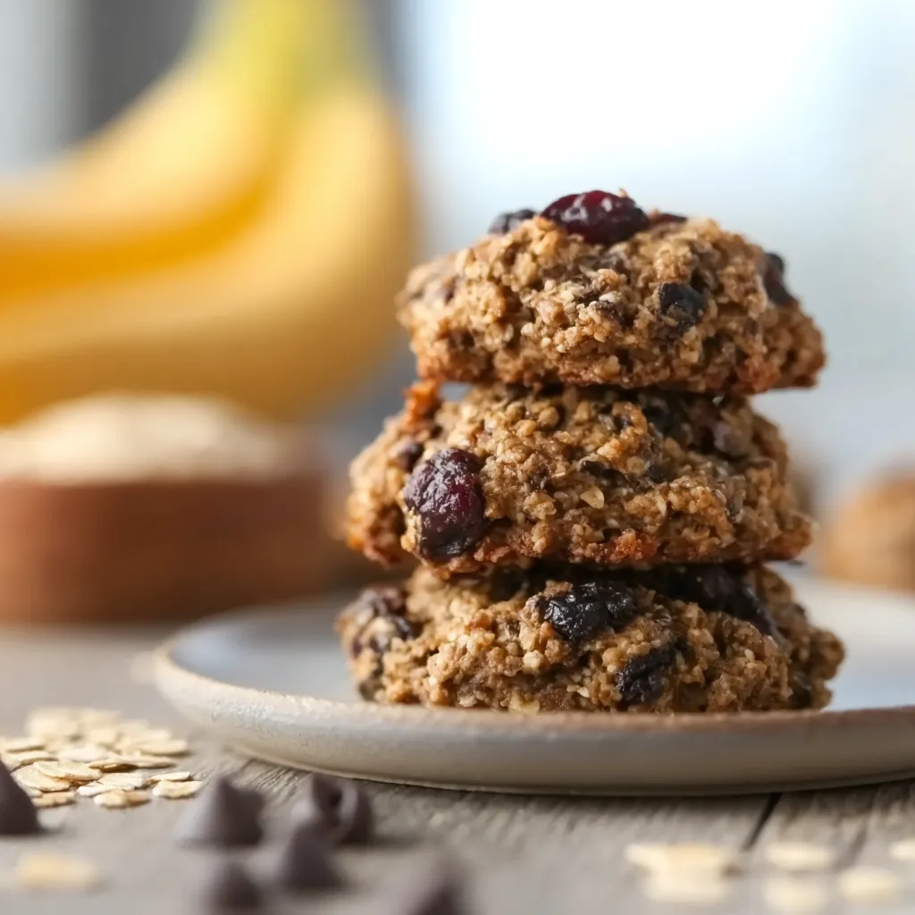 Healthy Oatmeal Breakfast Cookies with Banana, Dark Chocolate Chips, and Dried Cranberries - No Refined Sugar - tertiary view