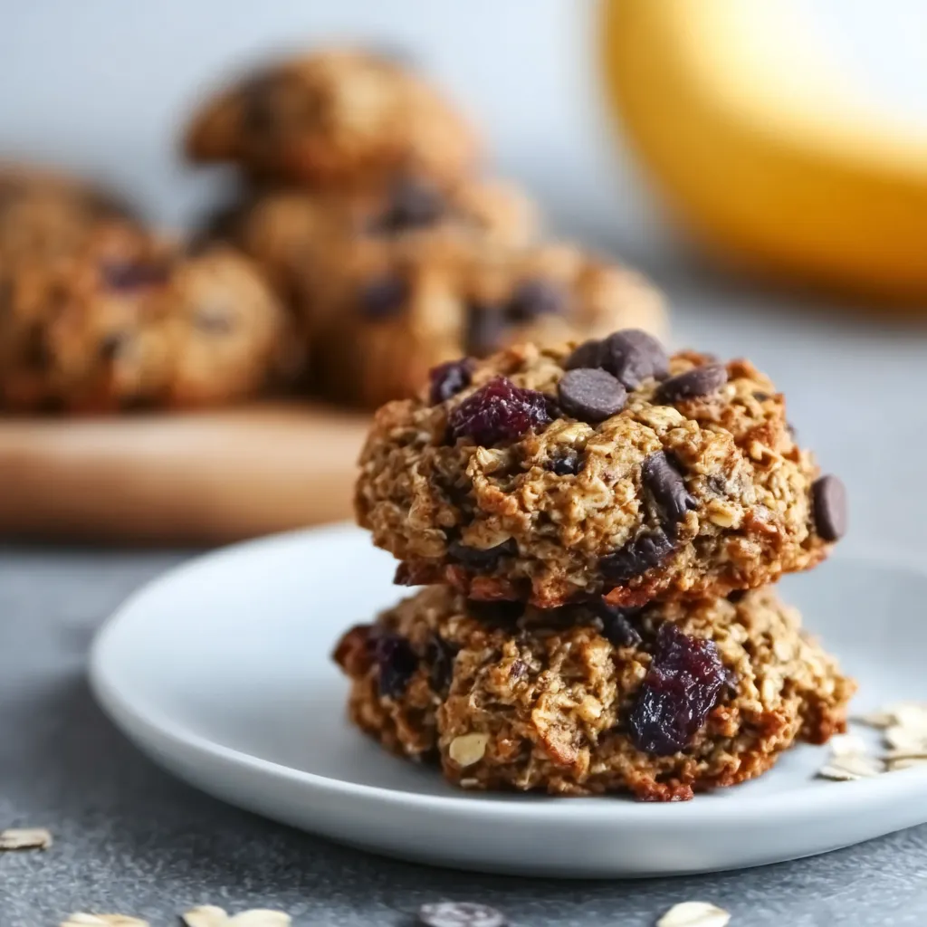 Healthy Oatmeal Breakfast Cookies with Banana, Dark Chocolate Chips, and Dried Cranberries - No Refined Sugar - secondary view