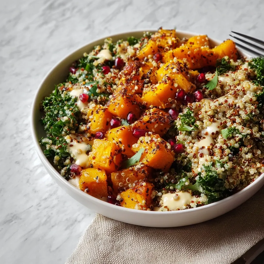 Roasted Butternut Squash Quinoa Bowl with Kale, Pomegranate Seeds, and Mozzarella Pearls - tertiary view