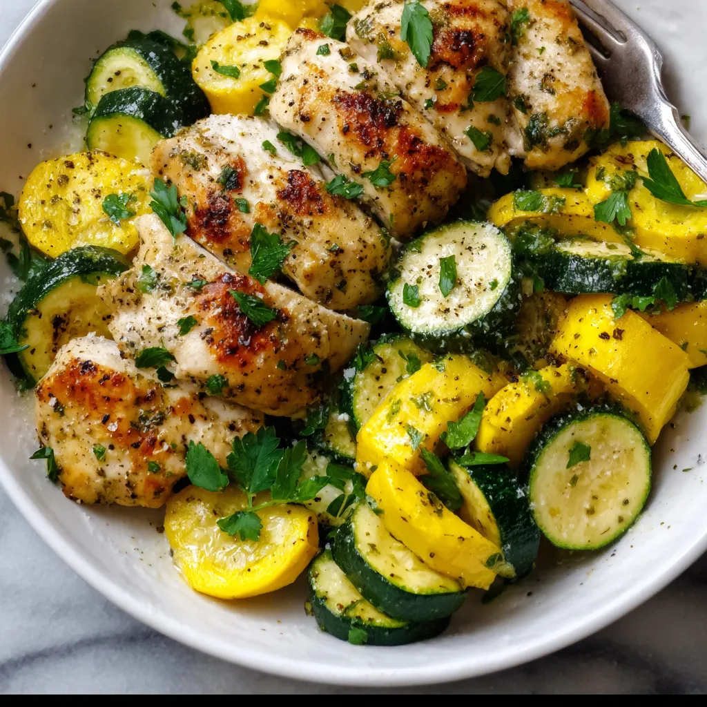 Golden Garlic Herb Chicken with Sautéed Summer Squash and Zucchini - Perfect One-Pan Dinner - tertiary view
