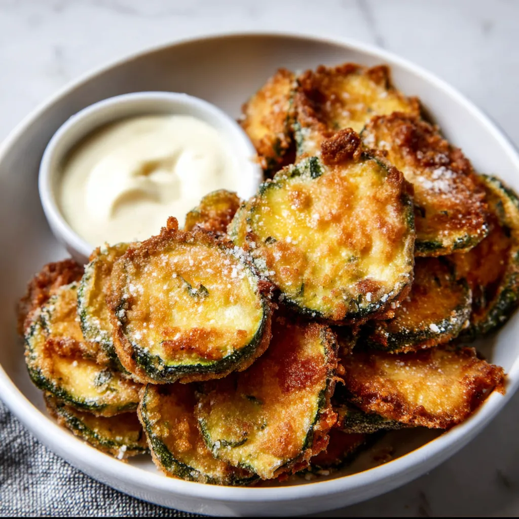 Crispy Baked Parmesan Zucchini Chips with Golden Breadcrumb Coating and Creamy Ranch Dipping Sauce - tertiary view