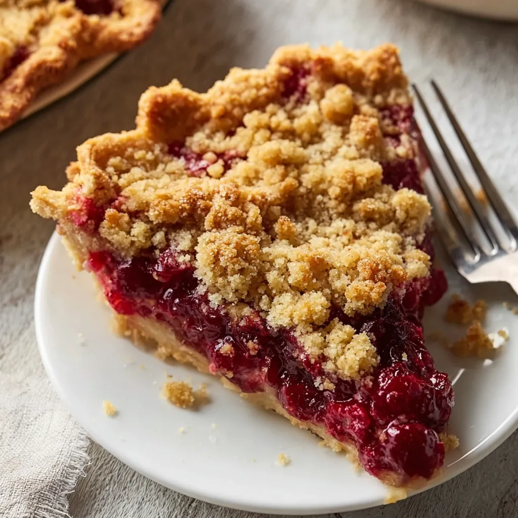 Homemade Cranberry Crumble Pie with Buttery Streusel Topping and Flaky Golden Crust - tertiary view