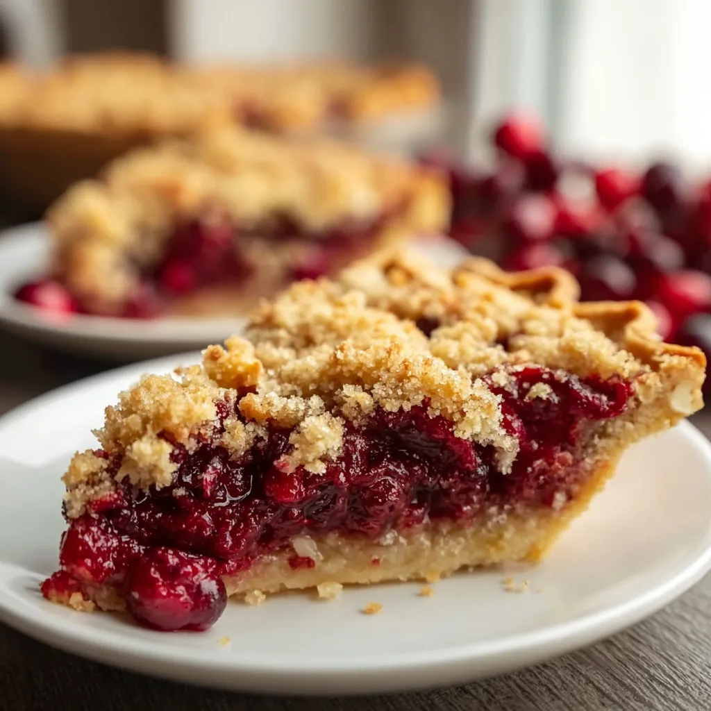 Homemade Cranberry Crumble Pie with Buttery Streusel Topping and Flaky Golden Crust - secondary view
