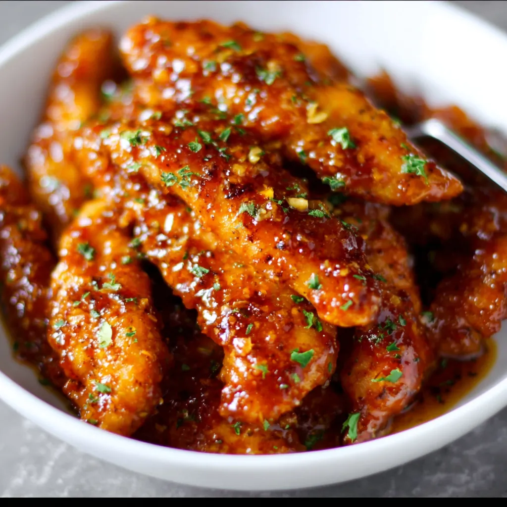 Crispy Honey Garlic Chicken Tenders with Sweet Asian-Inspired Glaze and Fresh Herbs - tertiary view